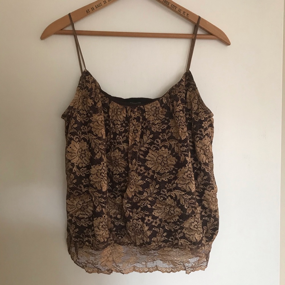 Express Gold & Brown Lace Top